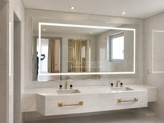 Custom sandblasted decorative mirror with frosted design for residential and commercial interiors.