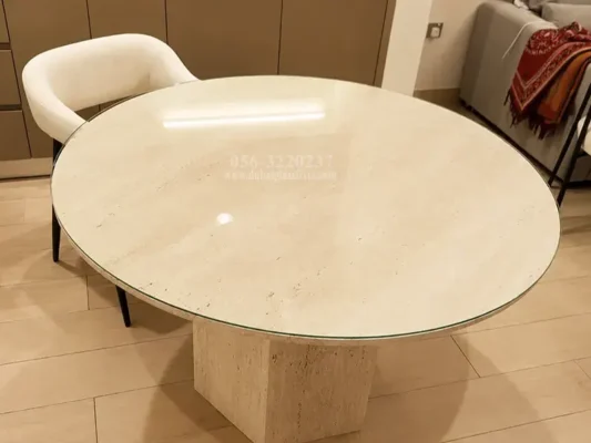Custom round tempered glass table top for dining, coffee, and office tables.